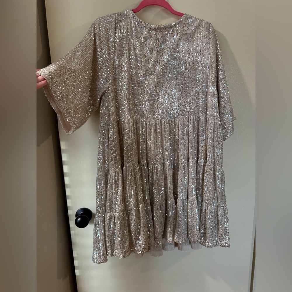 Gold Sparkling Sequin Party Cocktail Dress - Picture 6 of 6